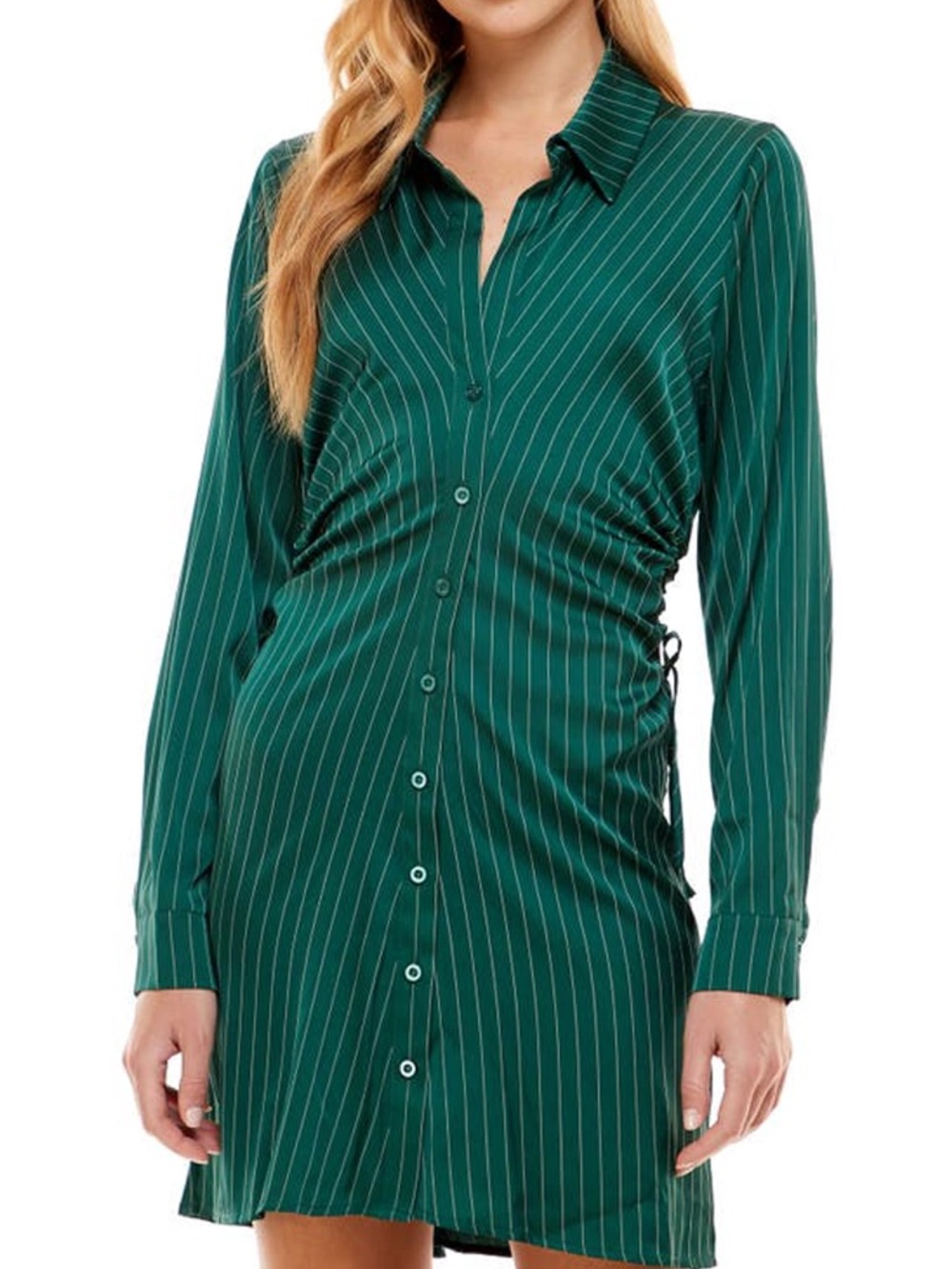 Wayf Pinstripe Long Sleeve Shirt Cutout Dress